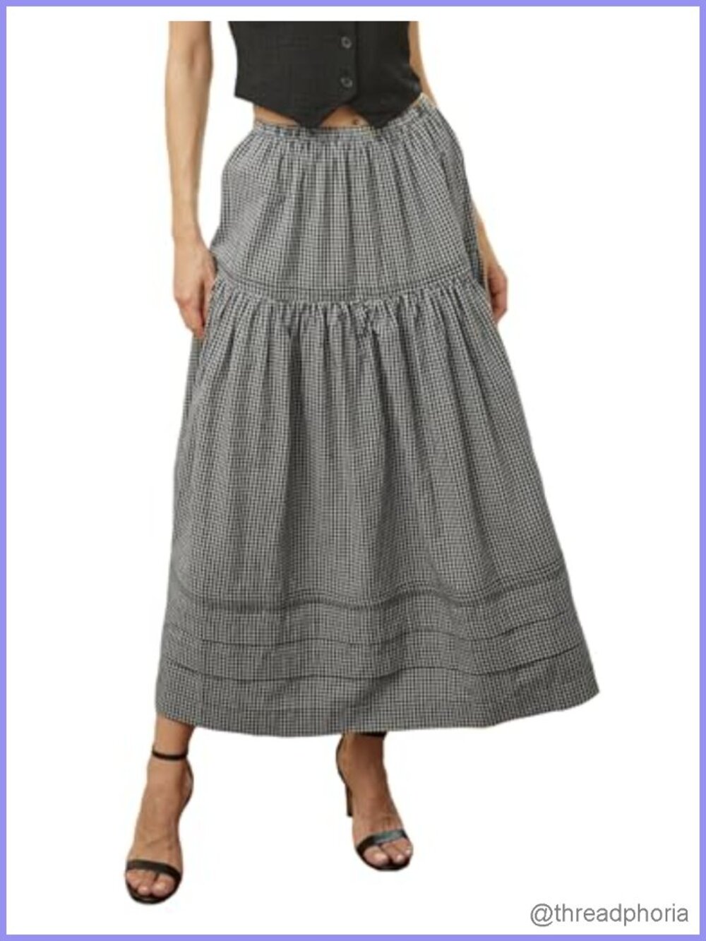 Women's Cotton A-Line Tier Maxi Skirt with Lace Trim Pintuck
